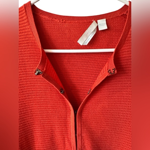 Hugo Boss Virgin Wool Red Orange Peplum Style Metal Clasp Cardigan Sweater M - Picture 4 of 12
